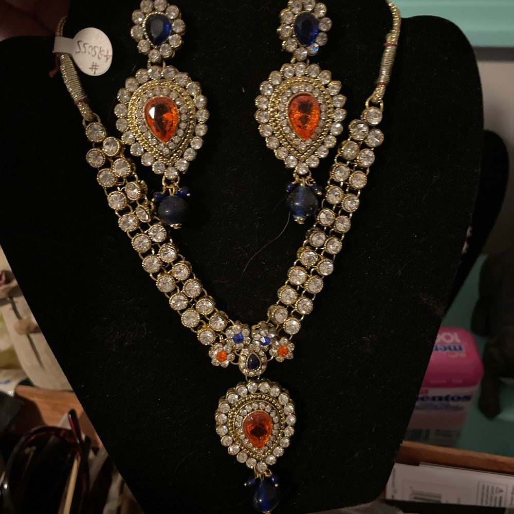 Elegant Orange and Blue Jewelry Set